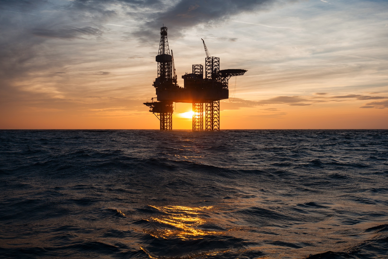 Silhouette of an offshore rig