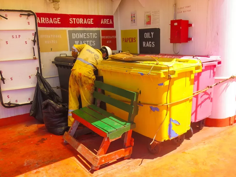 Ship garbage storage area