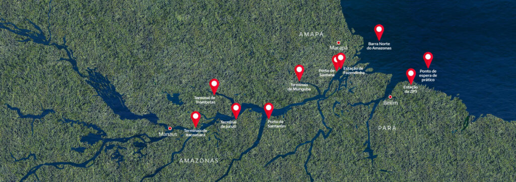 Map of the Amazon River ports in Northern Brazil